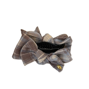 Elegant plaid bow banana hair clip with golden metal tag for autumn winter hairstyles