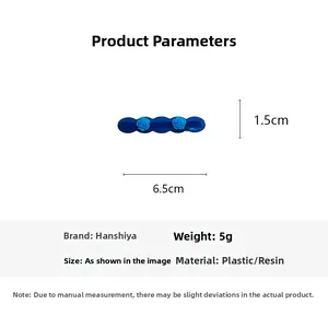 Detailed size parameters of blue rose hair clip measuring 6.5cm length and 1.5cm width