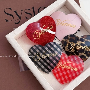 Women's Heart Acetate Hair Clip Sweet Girl Style Bang Duckbill Clip Gingham Leopard Pattern Hair Card Accessories