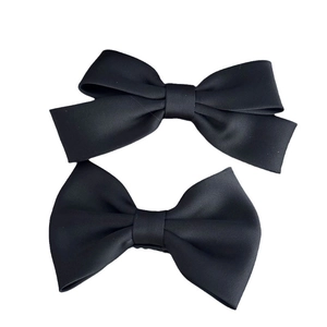 Elegant black satin ribbon bow hair clips set with long streamers for women