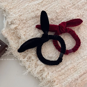 Chouchous en Velours Faits à la Main avec Nœud Oreilles de Lapin pour Femmes Élastique à Cheveux Souple Noir Rouge Vintage