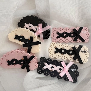 Fermaglio per Capelli Dolce Giapponese in Acetato Pizzo Traforato Fiocco in Nastro Lolita Artiglio per Capelli Fermaglio a Granchio Moda