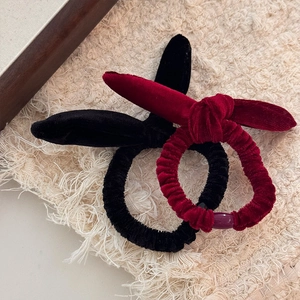 Chouchous élégants en velours avec nœud oreilles de lapin en bordeaux et noir pour l'automne