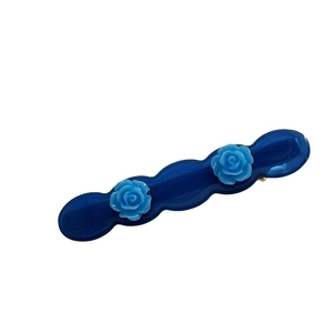 Deep blue wavy hair clip with light blue acetate rose flower design for women