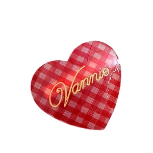 Red gingham heart hair clip with gold Vannie embroidery in a sweet Japanese style