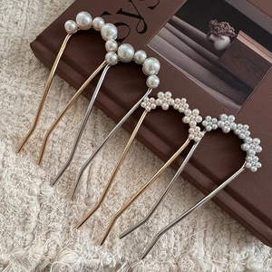 Elegant U-shaped hair pins with rhinestones and pearls for French style hairstyles
