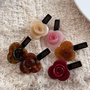 French Vintage Acetate Rose Flower Hair Clip 3D Floral Duckbill Clip Elegant Handmade Side Hair Pin Headwear For Women