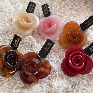 Detailed set of six handmade acetate rose hair clips in various elegant colors