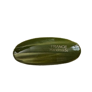 Olive green acetate oval hair clip with silver France Handmade engraving for women
