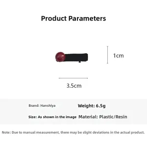 Detailed size parameters of 3.5cm velvet pearl hair clip with resin material info