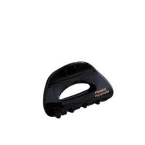 Pince à cheveux noire minimaliste en acétate avec logo France Handmade doré gravé