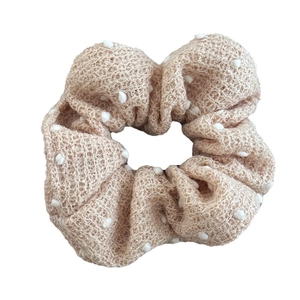 Elastico per capelli in maglia con pois bianchi per coda di cavallo in colore beige