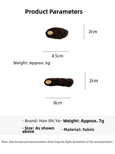 Detailed size chart showing dimensions of the vintage brown fuzzy hair clip set