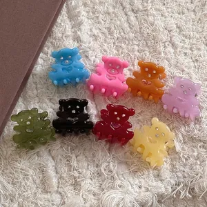 Mini Pince à Cheveux Ours Mignon Acétate Cœur Évidé Avec Yeux en Strass Style Coréen Petite Pince Pour Femmes