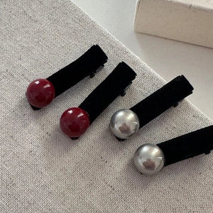 Elegant velvet duckbill hair clips with pearl accents in burgundy and silver set of four