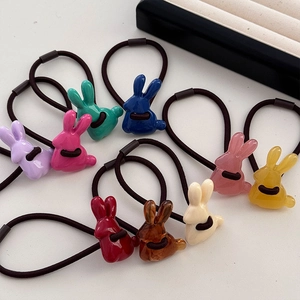 Bunte 3D-Hasen-Haargummis im Set aus glänzendem Acryl mit hochelastischen schwarzen Bändern