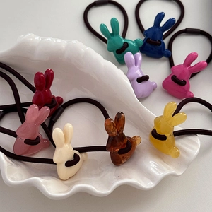 Süße 3D Hase Harz Haargummis Für Damen Mädchen Hohe Elastizität Dopamin Farbe Scrunchies Handgefertigt Tier Haarschmuck