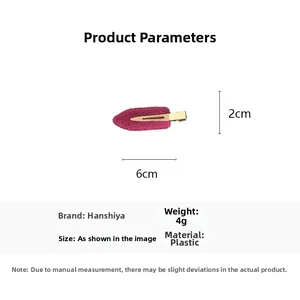 Paramètres de taille de la pince à cheveux en velours magenta montrant 6cm de long et 2cm