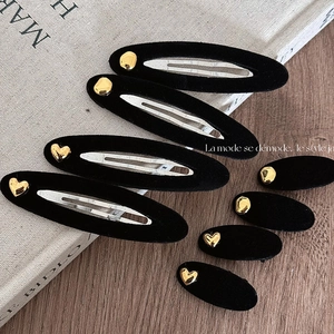 Vintage Black Flocked Fabric Hair Clip Gold Heart Round Metal Buckle BB Duckbill Clip French Style Fringe Clip For Women