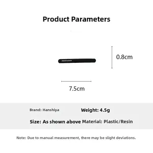 Detail view of 7.5cm slim black matte resin hair clip with size parameters and dimensions