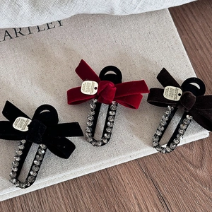 Elegant velvet bow hair clips with rhinestones in black, burgundy and coffee colors