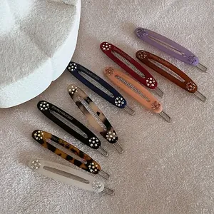 Elegante Acetaat Strass Bloem Haarspeld Koreaanse Stijl Jelly Kleur Ovale Eendenbek Barrette Voor Dagelijkse Styling Vrouwen