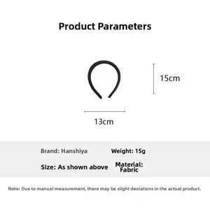 Detailed dimensions of the black fabric headband showing 15cm height and 13cm width