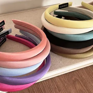 Women Fabric Padded Headband High Skull Top Solid Color Satin Finish Sponge Filled Hair Hoop Handmade Hair Accessory