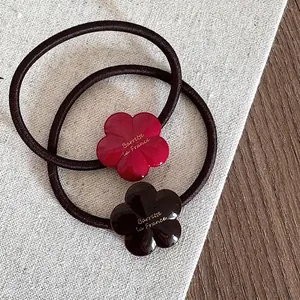 Élastiques à Cheveux Fleur en Acétate Style Français Bandeaux Haute Élasticité pour Femmes Supports Queue de Cheval Floraux avec Lettres Accessoires Coiffure