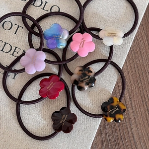 Lot de 8 élastiques à cheveux fleurs en acétate coloré avec inscription dorée et haute élasticité