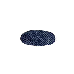 Retro deep blue denim fabric oval hair clip with vintage twill texture on white background