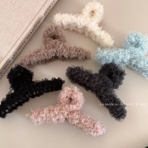 French Lace Mesh Ruffle Hair Claw Clip For Women Elegant Tulle Pleated Shark Clip Korean Sweet Fashion Hair Accessories