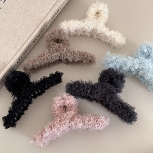 Pink lace hair claw clip in various colors with elegant fabric mesh for women
