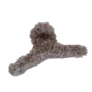 Elegant large pink lace shark hair clip with ruffled mesh design for women hair accessories