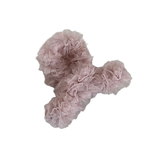 Pince à cheveux élégante style coréen en tulle rose clair avec fleur de gaze vaporeuse