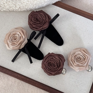 Maillard style dried rose hair clips with silk flowers and elegant velvet bows