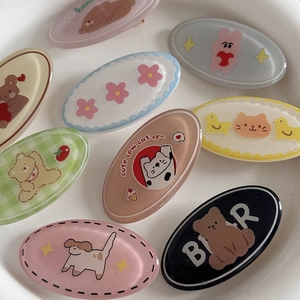 Lot de barrettes à cheveux ovales en résine époxy avec ours et lapin mignons pour filles