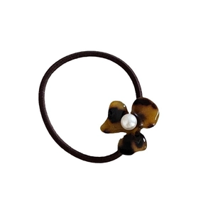 French vintage floral hair scrunchie with tortoise shell petals and a pearl detail