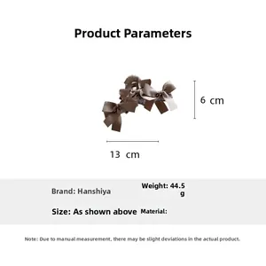 Pinza per capelli in raso marrone con fiocco, dimensioni 13 cm larghezza e 6 cm
