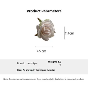 Detailed view of the 7.5cm ivory rose hair clip with measurements and product weight info