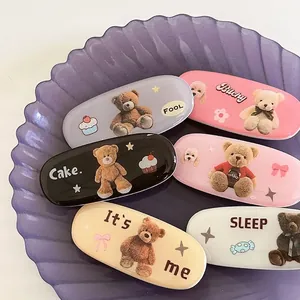 Pince à Cheveux Bec de Canard en Résine Ovale Style Coréen Dessin Animé Ours en Peluche Chiot pour Femmes Filles Accessoires