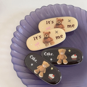 Lot de quatre barrettes à cheveux ours mignon en couleurs beige et noir brillant
