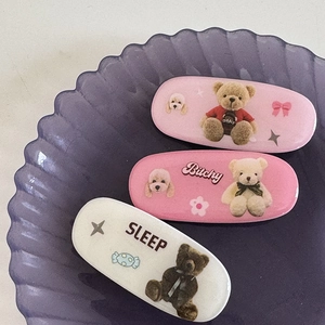 Lot de trois barrettes à cheveux style coréen avec motifs d'ours colorés et caniches