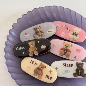 Lot de 6 pinces à cheveux ovales avec motifs d'ours colorés et lettrage tendance