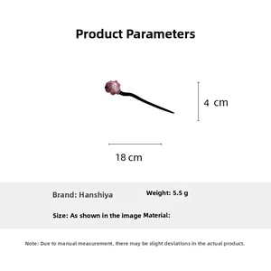 Detail of 18cm vintage wooden hair pin with 4cm pink camellia flower ornament