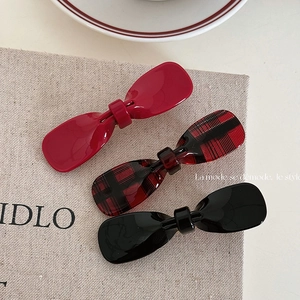 Acetate Bow Hair Clip Korean Style Plaid Solid Color Duckbill Side Clip Elegant Sweet Hair Accessories For Women Girls