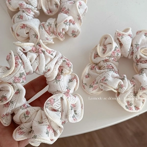 Chouchous en Dentelle Florale Style Coréen Élégant Fleur Rose Blanche Tissu Élastiques à Cheveux pour Femmes Filles Accessoires de Cheveux Quotidiens