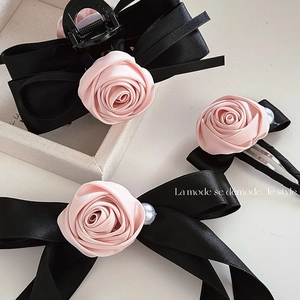 Elegant Rose Bow Hair Clip Satin Fabric Flower Hair Claw Artificial Pearl Decorative Hair Accessories For Women Girls