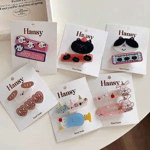 Simpatici Fermagli per Capelli a Becco d'Anatra in Acrilico con Cartoni Animati per Ragazze Bambini Gatto Cane Coniglio Cibo Doodle Pattern Accessori per Capelli Fatti a Mano