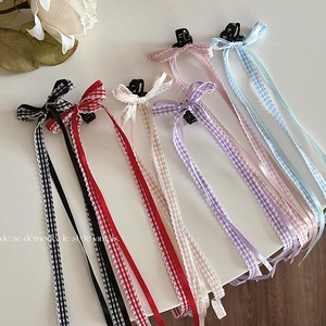 Fermagli per Capelli a Fiocco Plaid Con Nastri Lunghi Bordo in Pizzo Stile Foresta Fermagli a Artiglio per Donne Ragazze